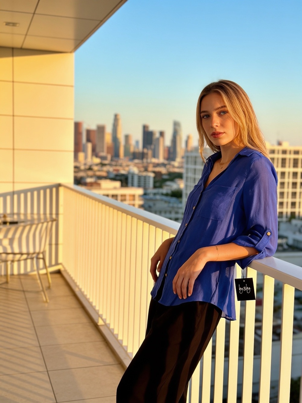 Royal Blue Button-Front Blouse